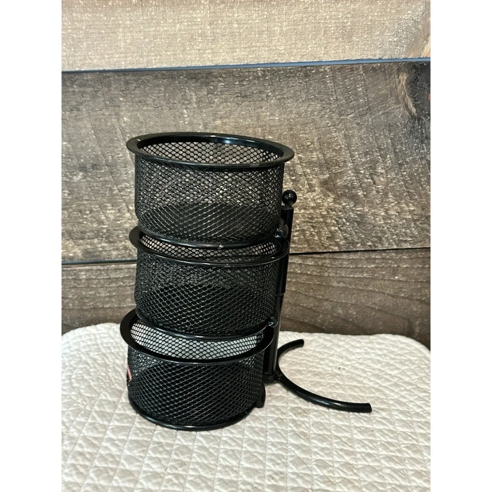 Y2K Era Rubbermaid 3‎ Tier Mesh Swivel Desk Organizer Black Metal Office Storage